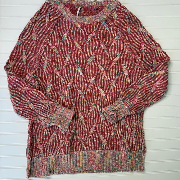 Free People Neptune Oversized Pullover Sweater Marled Red XS - Picture 2 of 4